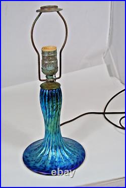 Vintage Signed Lundberg Studios Art Glass Lamp Base Iridescent Blue 14 Finial