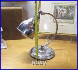 Vintage Signed Miller Chrome Arc Form Gooseneck Table Lamp Art Deco