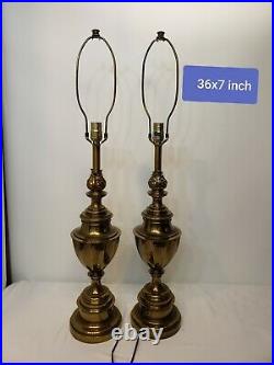 Vintage Stiffel Brass Flame Torch Urn Lamp Art Deco Hollywood Regency Pair