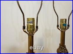 Vintage Stiffel Brass Flame Torch Urn Lamp Art Deco Hollywood Regency Pair