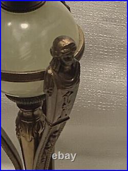 Vintage Table Lamp Art Deco Gilt Bronze / Brass & Onyx Agate 2-Bulb 28.25 Tall