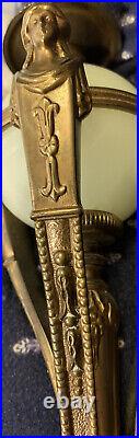 Vintage Table Lamp Art Deco Gilt Bronze / Brass & Onyx Agate 2-Bulb 28.25 Tall