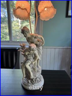 Vintage Table Lamp French Resin Fishing Children Girl Boy 26