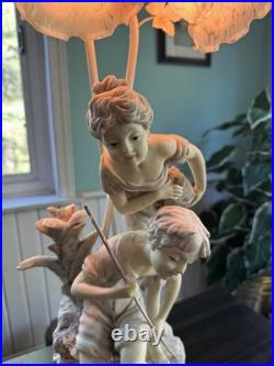 Vintage Table Lamp French Resin Fishing Children Girl Boy 26