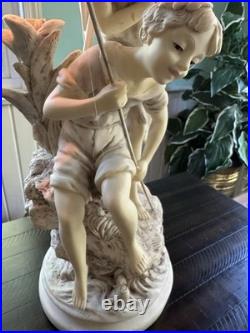Vintage Table Lamp French Resin Fishing Children Girl Boy 26