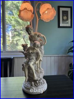 Vintage Table Lamp French Resin Fishing Children Girl Boy 26