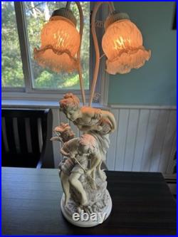 Vintage Table Lamp French Resin Fishing Children Girl Boy 26