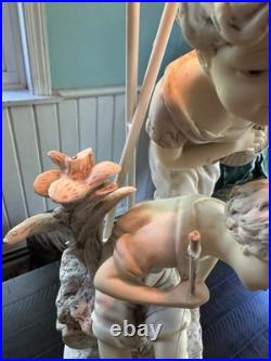 Vintage Table Lamp French Resin Fishing Children Girl Boy 26