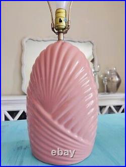 Vintage Table Lamp Retro 80s Contemporary Art Deco Ceramic Coral Pink Scalloped