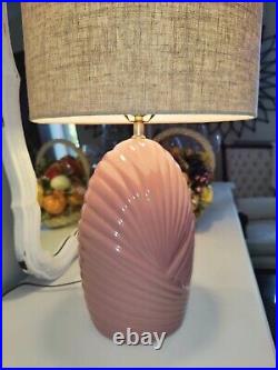 Vintage Table Lamp Retro 80s Contemporary Art Deco Ceramic Coral Pink Scalloped