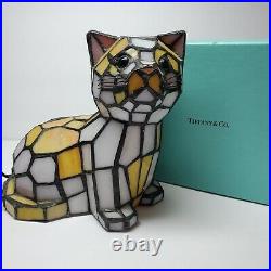 Vintage Tiffany Stained Glass Cat Night Light Table Lamp
