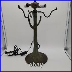Vintage Tiffany Style Bronze Lamp Base Tree Trunk 18 2 Bulb with Arms
