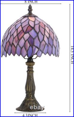 Vintage Tiffany Style Stained Glass Table Lamp 14.5 Bedside Desk Accent Light