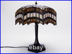 Vintage Tiffany Style Table Lamp Art Deco Style Red, White, Yellow Design 39cm