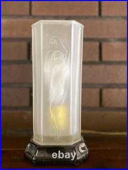 Vintage Tiffin #16265 Art Deco Nude Lady Dancing Glass Torchiere Lamp with Embos