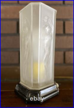Vintage Tiffin #16265 Art Deco Nude Lady Dancing Glass Torchiere Lamp with Embos