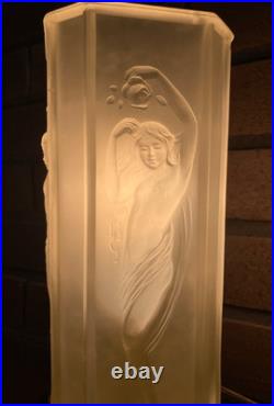 Vintage Tiffin #16265 Art Deco Nude Lady Dancing Glass Torchiere Lamp with Embos