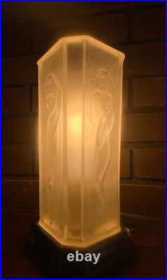 Vintage Tiffin #16265 Art Deco Nude Lady Dancing Glass Torchiere Lamp with Embos