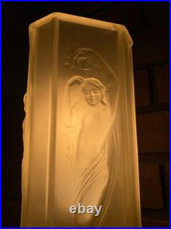Vintage Tiffin #16265 Art Deco Nude Lady Dancing Glass Torchiere Lamp with Embos