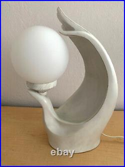 Vintage White Art Deco Abstract Modern Woman's Hand Globe Table Lamp