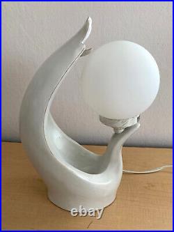 Vintage White Art Deco Abstract Modern Woman's Hand Globe Table Lamp