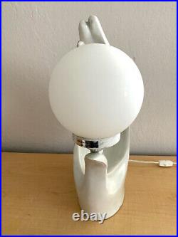 Vintage White Art Deco Abstract Modern Woman's Hand Globe Table Lamp