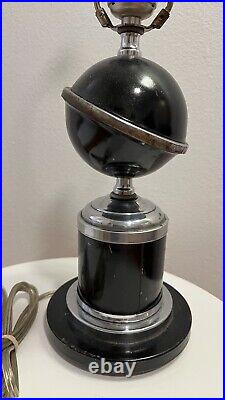 Vintage WorldsFair Art Deco Saturn Table Lamp Working Condition with Cord and Harp