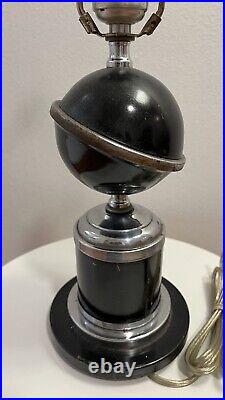 Vintage WorldsFair Art Deco Saturn Table Lamp Working Condition with Cord and Harp