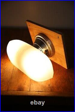 Vintage antique art deco light sconce industrial lamp milk glass shade bankers