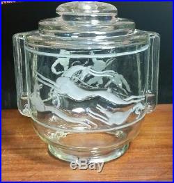 Vintage art deco glass WILHELM HUNT DIEDERICH Borzoi dogs youth lamp body barrel