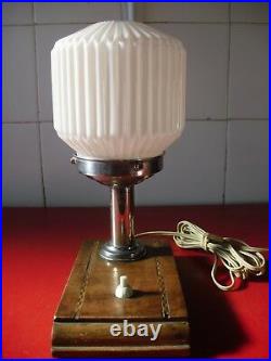 Vintage art deco lampe de table opaline glass 1930/40. Base en acajou
