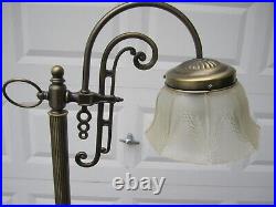Vintage brushed brass iron art deco bridge arm Floor lamp art nouveau