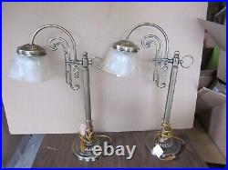 Vintage brushed brass iron art deco bridge arm table lamp art nouveau Pair of 2