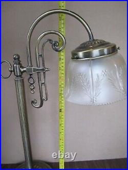 Vintage brushed brass iron art deco bridge arm table lamp art nouveau Pair of 2