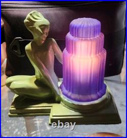 Vintage frankart Style Art Deco Nymph Lamp Original Patina. Cobalt Blue And Pink