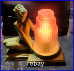 Vintage frankart Style Art Deco Nymph Lamp Original Patina. Cobalt Blue And Pink