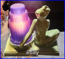Vintage frankart Style Art Deco Nymph Lamp Original Patina. Cobalt Blue And Pink