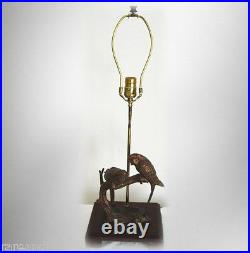 Vintage lamp with art deco bronze parakeets wood base