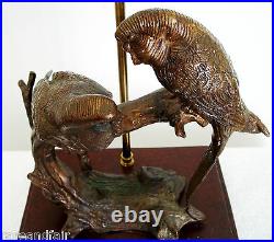 Vintage lamp with art deco bronze parakeets wood base