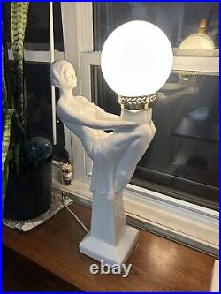 Vintage large art deco white sexy women lady girl table top lamps ceramic globe