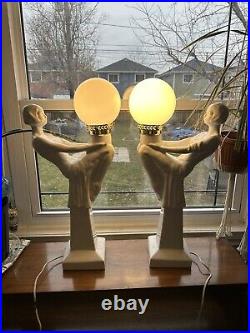 Vintage large art deco white sexy women lady girl table top lamps ceramic globe