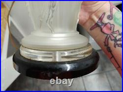Vintage lucite nude clear/frosted/black trim art deco lamp