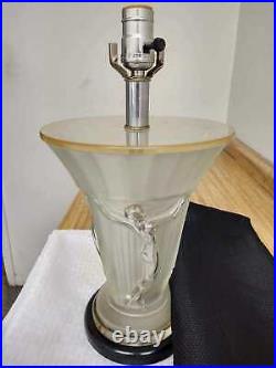 Vintage lucite nude clear/frosted/black trim art deco lamp
