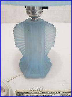 Vitnage Blue Glass 12 Table Lamp with Glass Shade 1920s 1930s Art Deco Floral