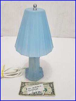 Vitnage Blue Glass 12 Table Lamp with Glass Shade 1920s 1930s Art Deco Floral