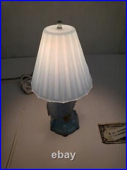 Vitnage Blue Glass 12 Table Lamp with Glass Shade 1920s 1930s Art Deco Floral