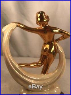 Vtg 1920's Art Deco Metal Base Pottery Nude Lady Dancer Lamp Repair Figurine