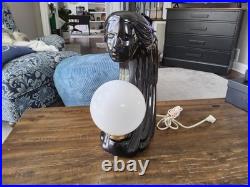 Vtg 1980's Art Deco Lamp Black Ceramic Woman's Face Hair Waterfall Sculpture