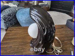 Vtg 1980's Art Deco Lamp Black Ceramic Woman's Face Hair Waterfall Sculpture