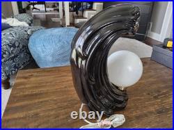 Vtg 1980's Art Deco Lamp Black Ceramic Woman's Face Hair Waterfall Sculpture